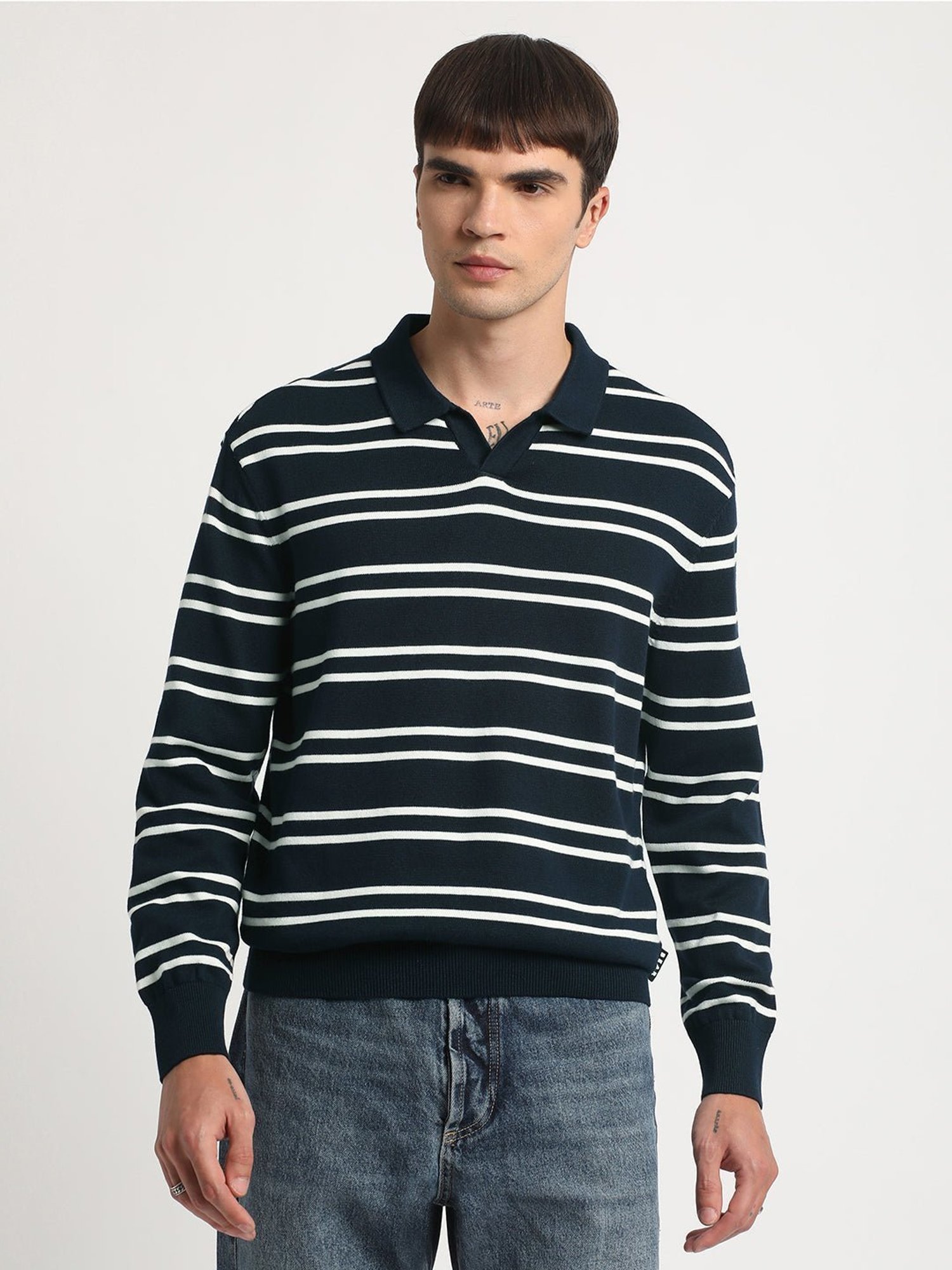 The Bear House Multicolored Cotton Regular Fit Striped Polo T-Shirt