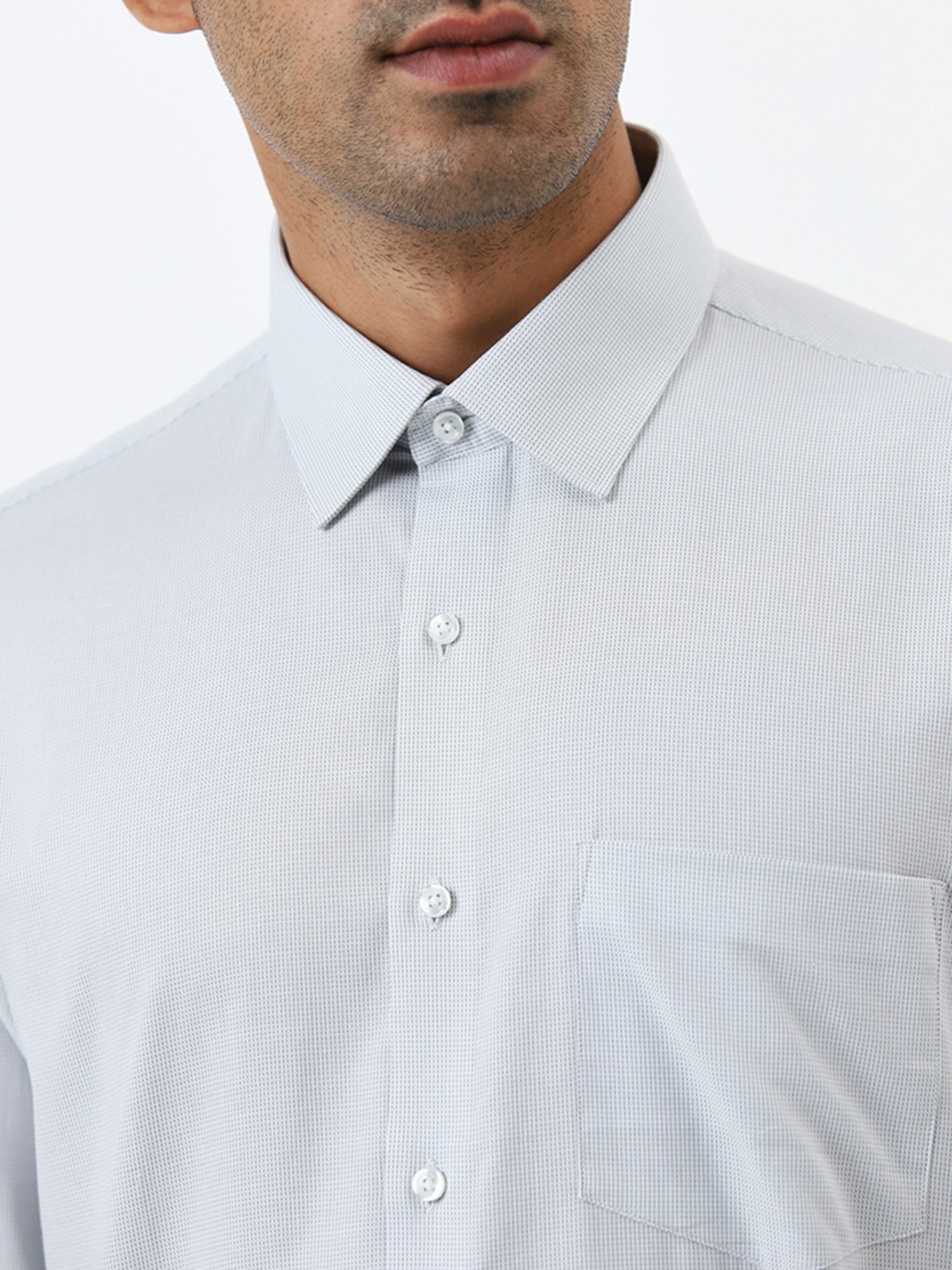 WES Formals by Westside Light Grey Self-Patterned Slim-Fit Cotton Shirt