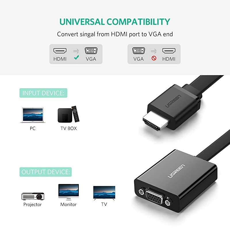 Active HDMI to VGA Adapter with 35mm Audio Jack HDMI Male to VGA Female up to 1080P for PC Laptop Ultrabook Raspberry Pi Chromebook