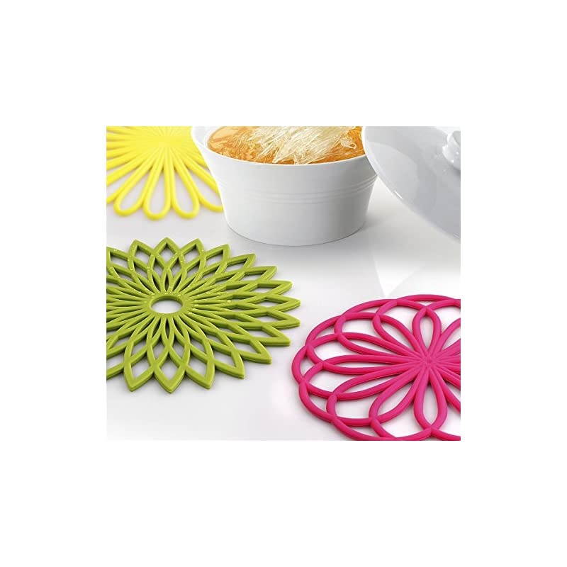3 Set Silicone Multi-Use Flower Trivet Mat - Premium Quality Insulated Flexible Durable Non Slip Coasters Hot Pads Fuscia
