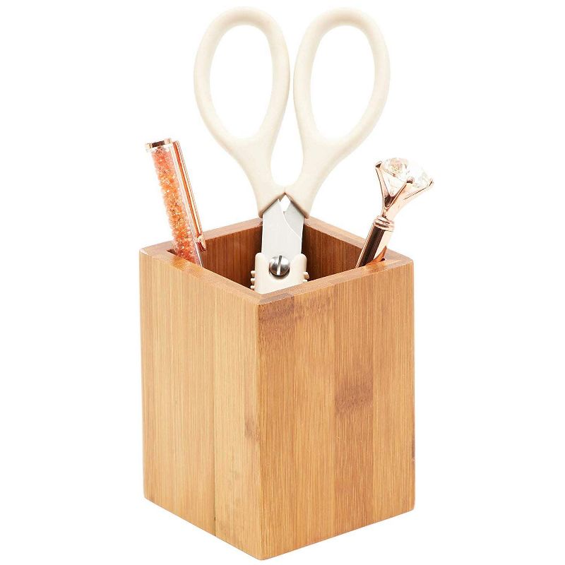 Paper Junkie 2-Pack Bamboo Wood Desktop Pencil Cup Pen Holder Desk Organizer, 3 x 4 in.