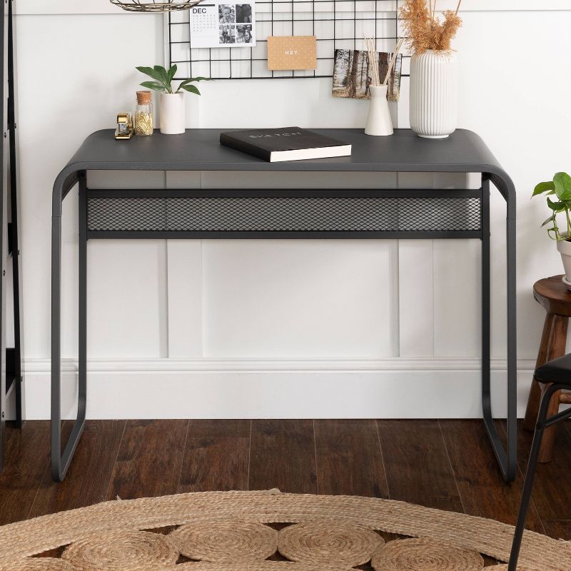 Urban Industrial Metal Curved Top Writing Desk Gray - Saracina Home