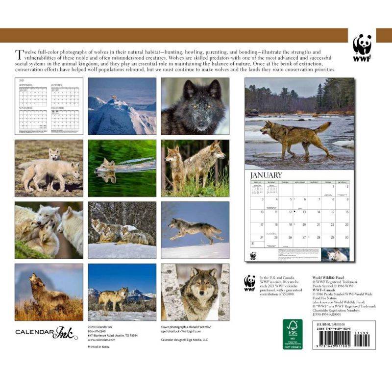 Calendar Ink,  Wolves WWF Wall Calendar 2021