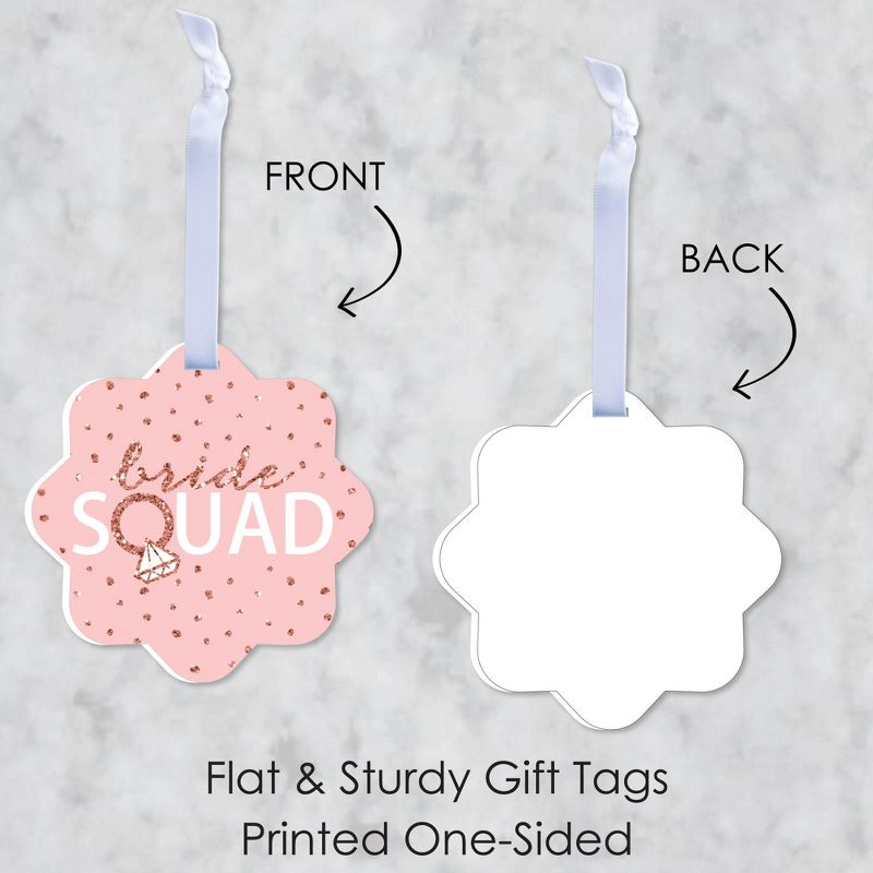 Big Dot of Happiness Bride Squad - Assorted Hanging Rose Gold Bridal Shower or Bachelorette Party Favor Tags - Gift Tag Toppers - Set of 12