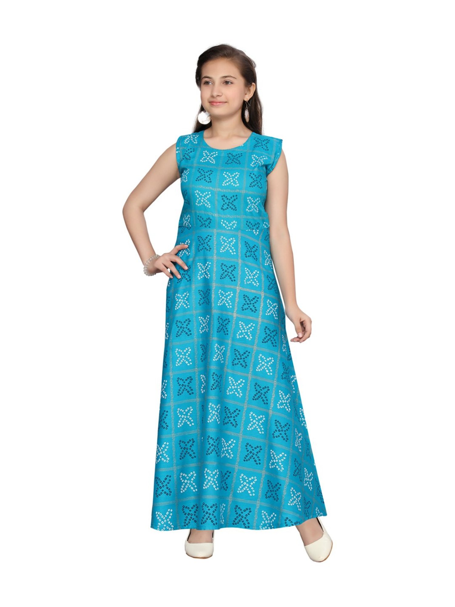 Aarika Kids Firozi Cotton Printed Dress