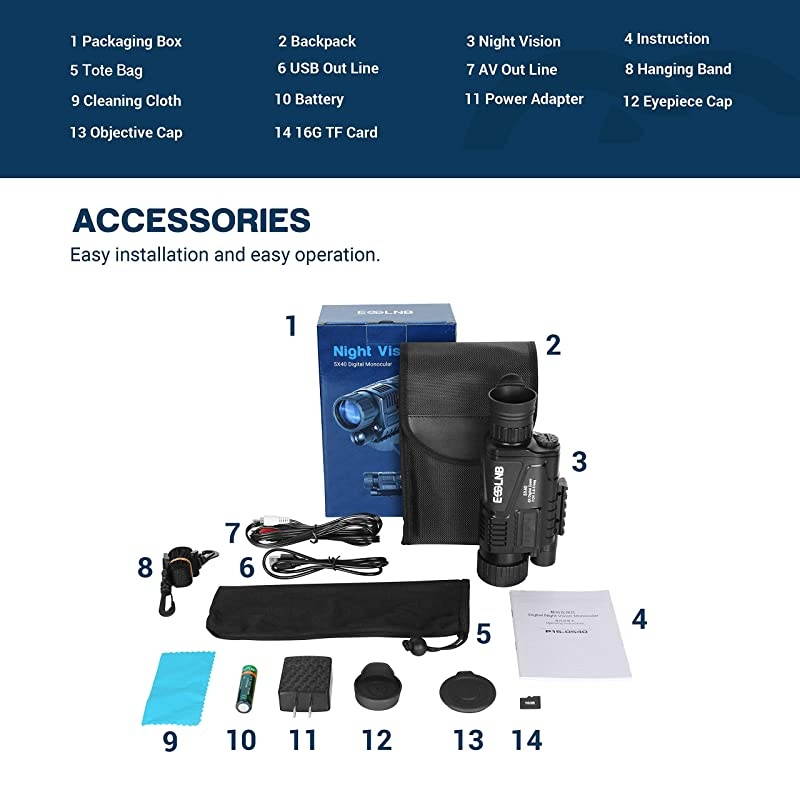 40mm Night Vision Monocular 5X Digital Infrared Monocular 1.5&rdquo; LCD Take Photos/Videos and Playback with 16G for Hunting Security Surveilla