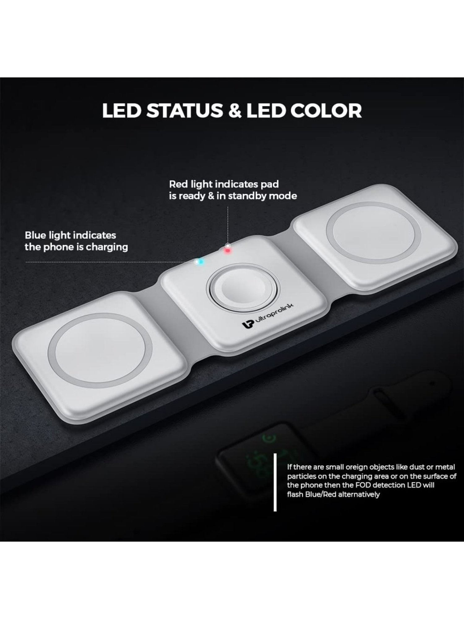 Ultraprolink UM1006FW Vylis Fold 20, 3 in 1 Folding 20W Wireless Charger with LED Effect (White)