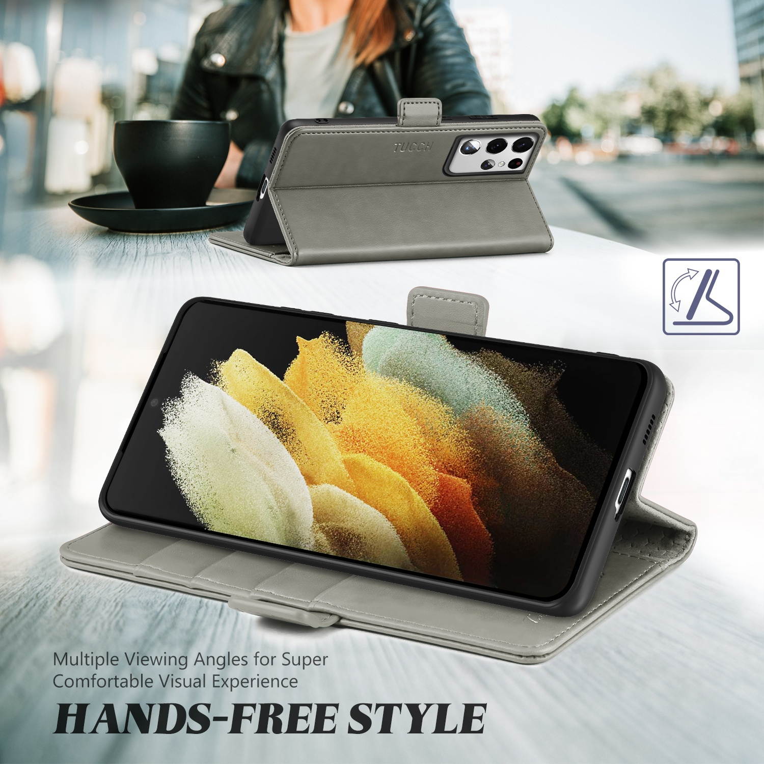 TUCCH Galaxy S21 Ultra Wallet Case, Magnetic Shockproof PU Leather Case with[Kickstand][RFID Blocking][TPU Shell] Protective Flip Cover Compatible with Galaxy S21 Ultra 5G (6.8''), Myrtle Green