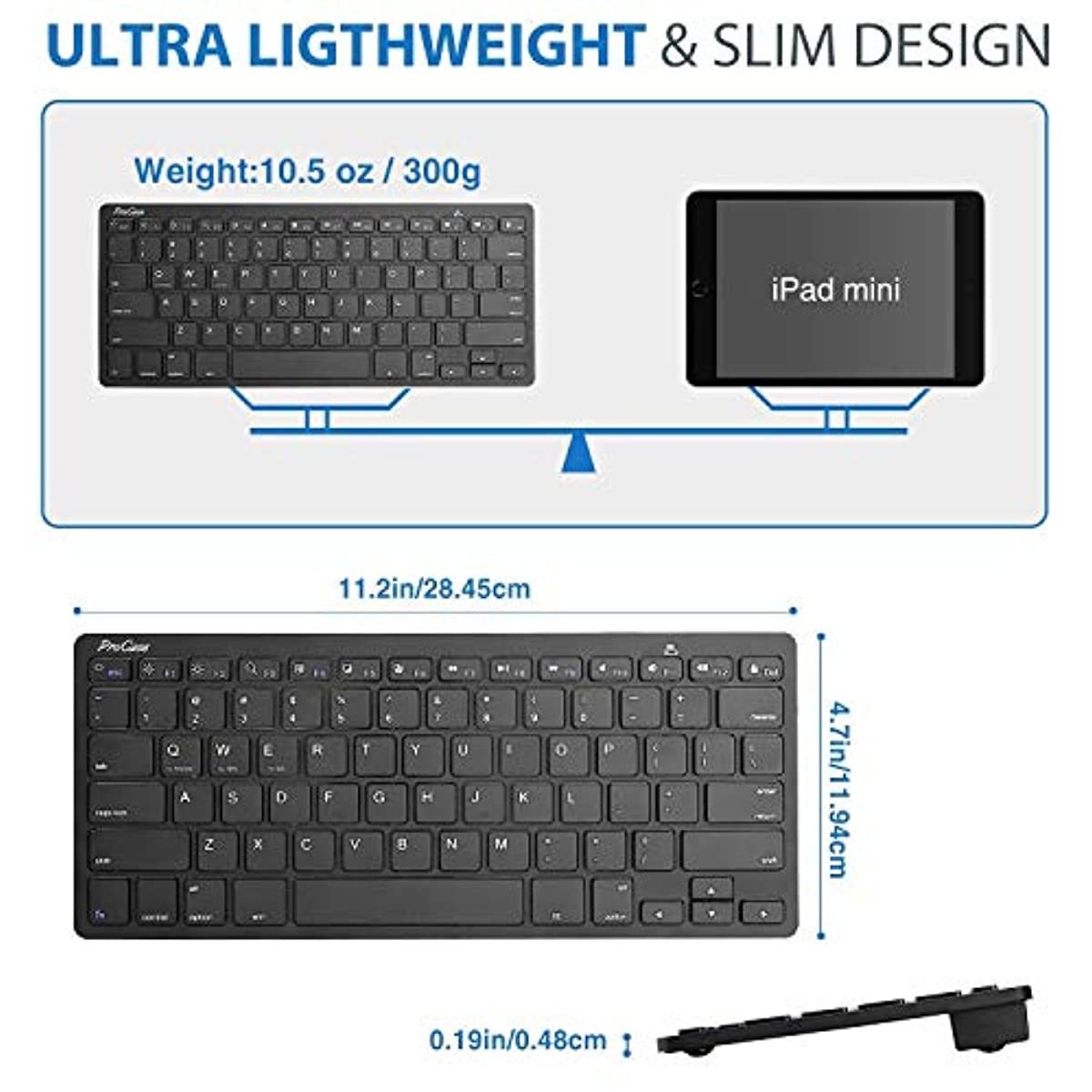 ProCase Purple iPad Mini 1 2 3 Slim Lightweight Case(Old Model A1432 A1) Bundle with Black Slim Compact Portable Wireless Keyboard