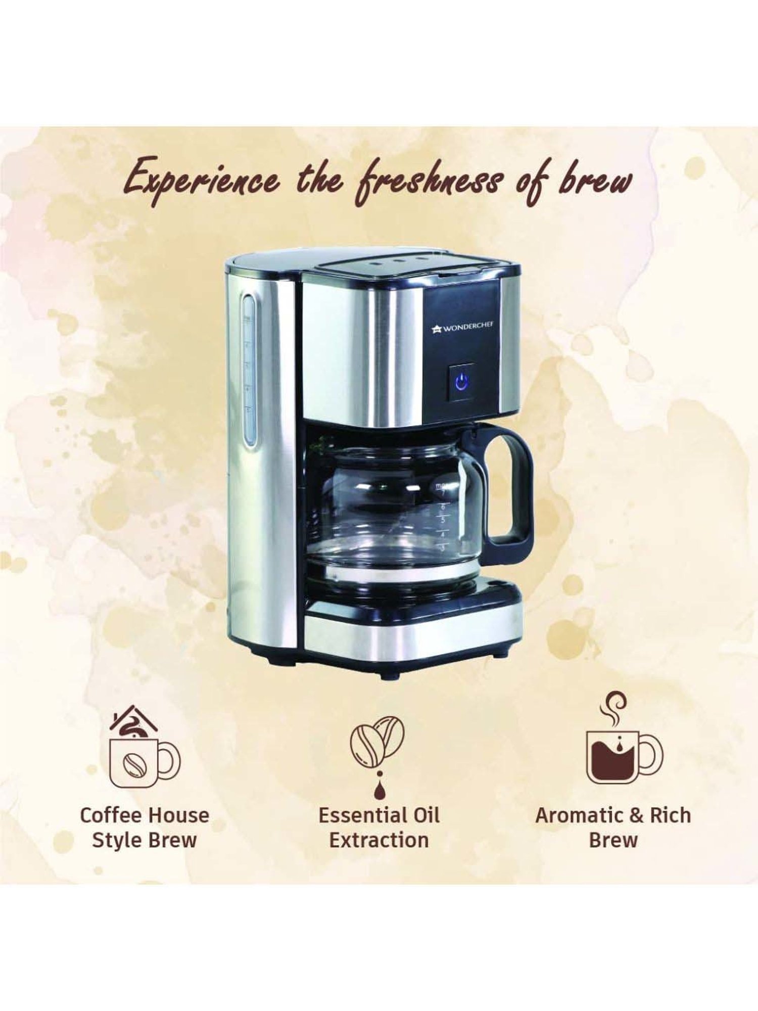 Wonderchef Regalia Brew Coffee Maker with 3-in-1 Filter Coffee, Espresso, Cappuccino (550W, Black)