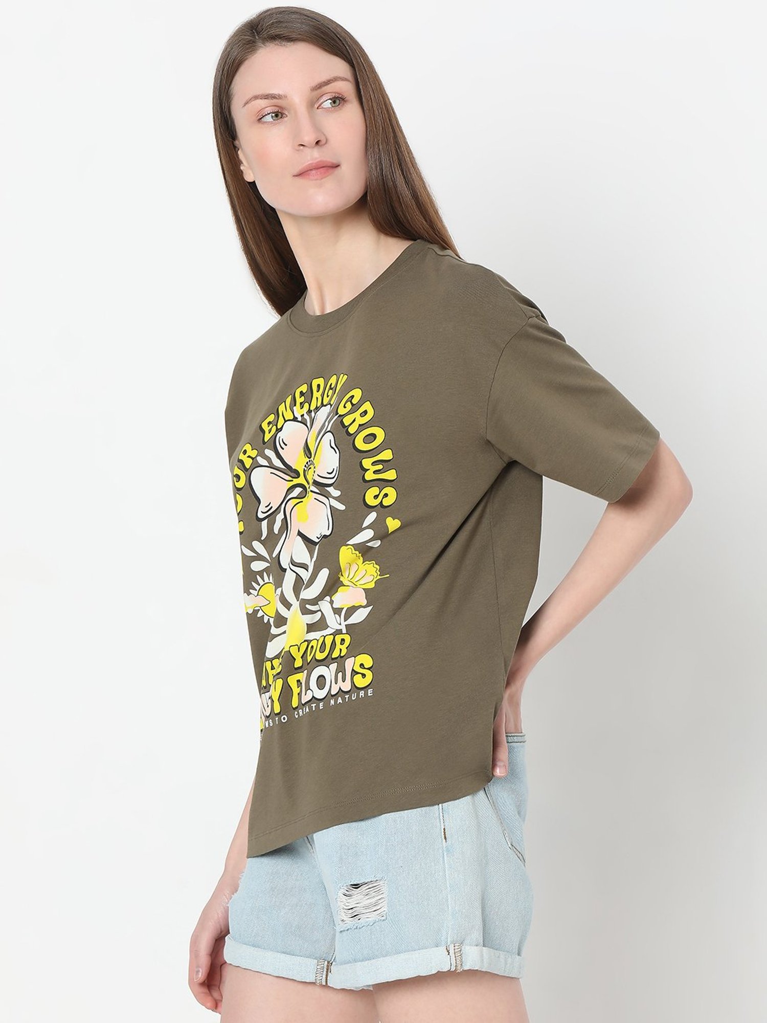 Vero Moda Green Cotton Graphic Print T-Shirt