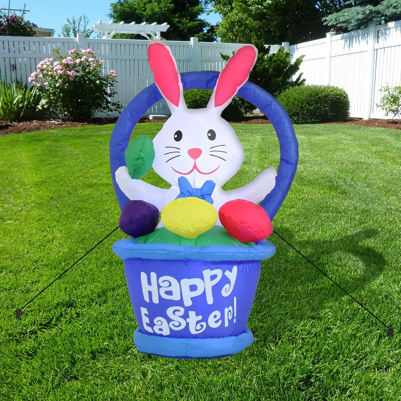 Northlight Easter 4' Inflatable Prelit Bunny Driving an Egg Car Outdoor Decoration - White/Pink