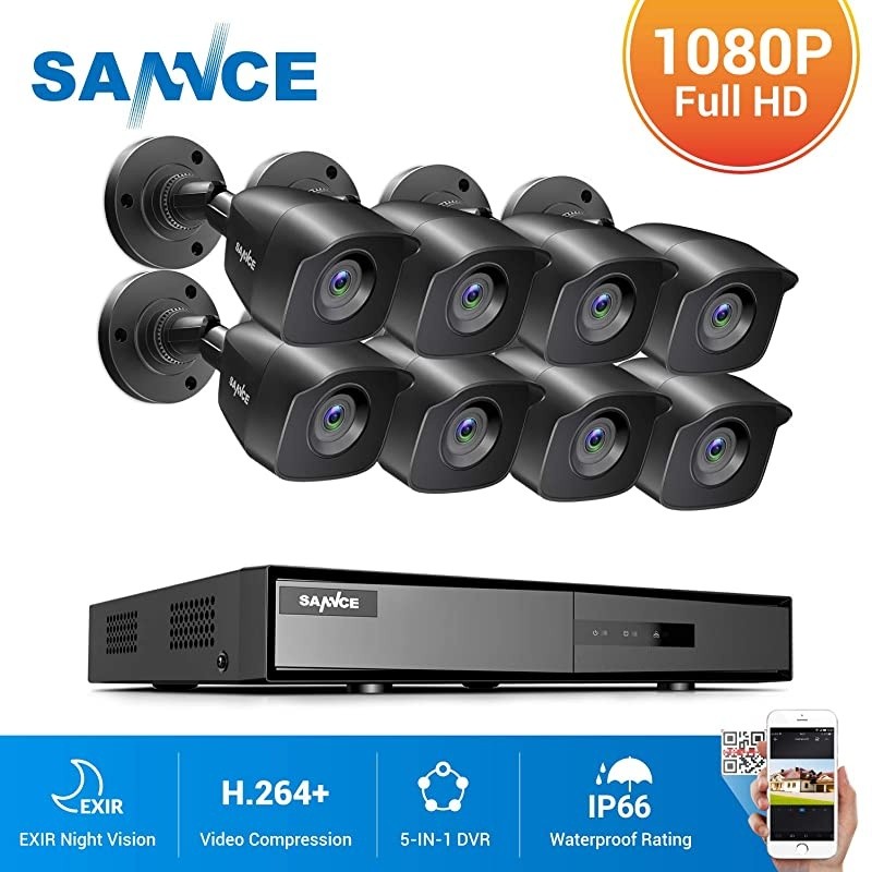 8CH Security Surveillance System H264 1080N Wired DVR and 8&times;1080P Weatherproof CCTV Camera System for Indoor Outdoor 100ft Night VisionEasy Remote AccessSmart Playback NO Hard Drive