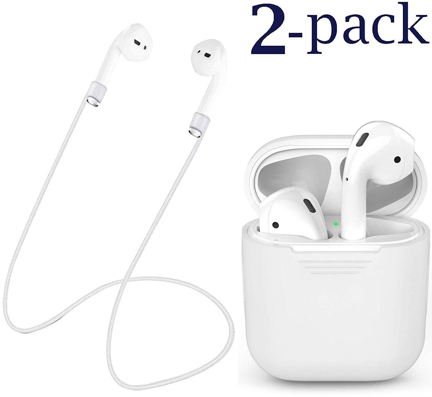Josi Minea 2-in-1 Apple AirPods Accessories Kit - Protective Cover Skin for AirPods Charging Case & Earphone Anti-Lost Strap Rope - 2 Pcs AirPod Set [ White ]