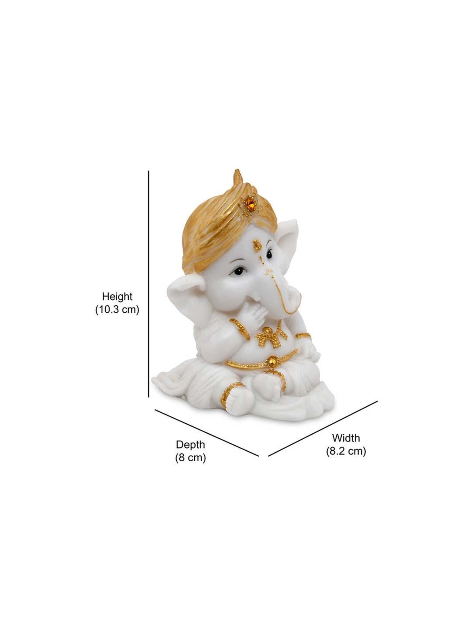@Home White & Gold Resin Ganesha Giggling Showpiece Idol