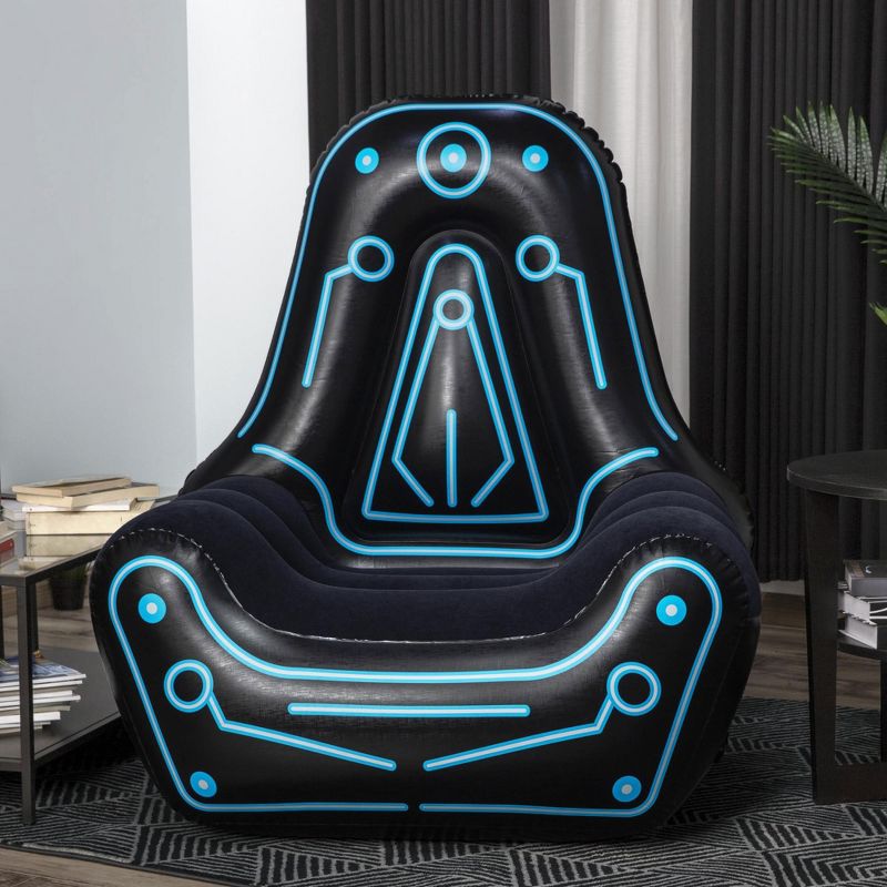 Bestway 75077E Mainframe Futuristic Style Inflatable Lounger Gaming Chair for Adults and Kids Up to 220 Pounds with Side Pocket for Extra Storage
