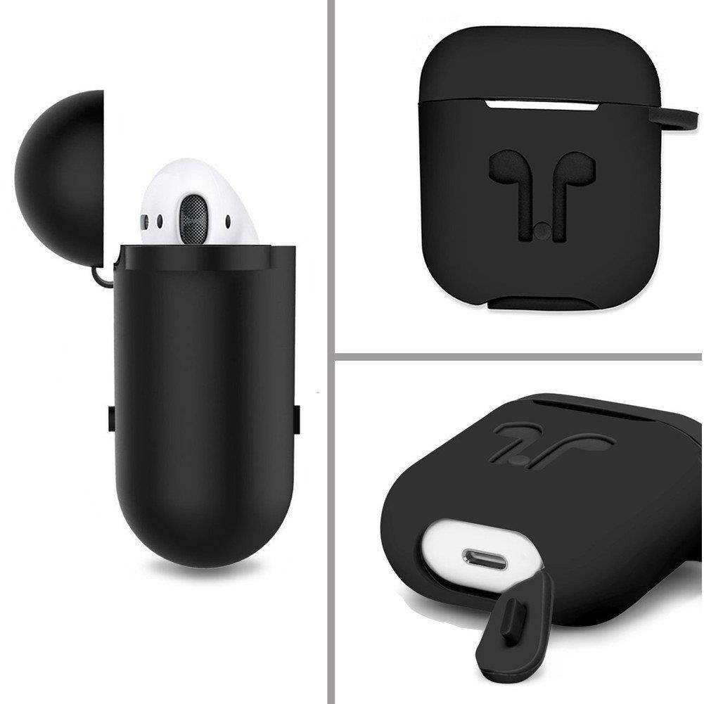 AirPods Case Cover,ZROSIN 9 in 1 Case Airpods Accessories Kits Protective Silicone Skin Compatible for Apple Earpods with Airpods Watch Band Holder/Ear Hook/Anti-Lost Stap/Clip /Keychain/Grip-Black