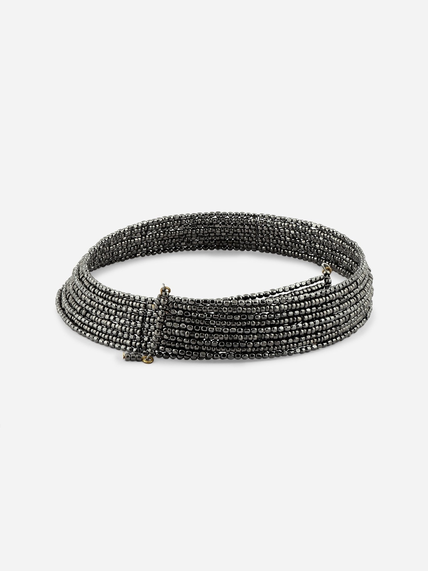 ToniQ Gold-Plated Beads Grey Partywear Multi Strands Choker Cuff Necklace for Women