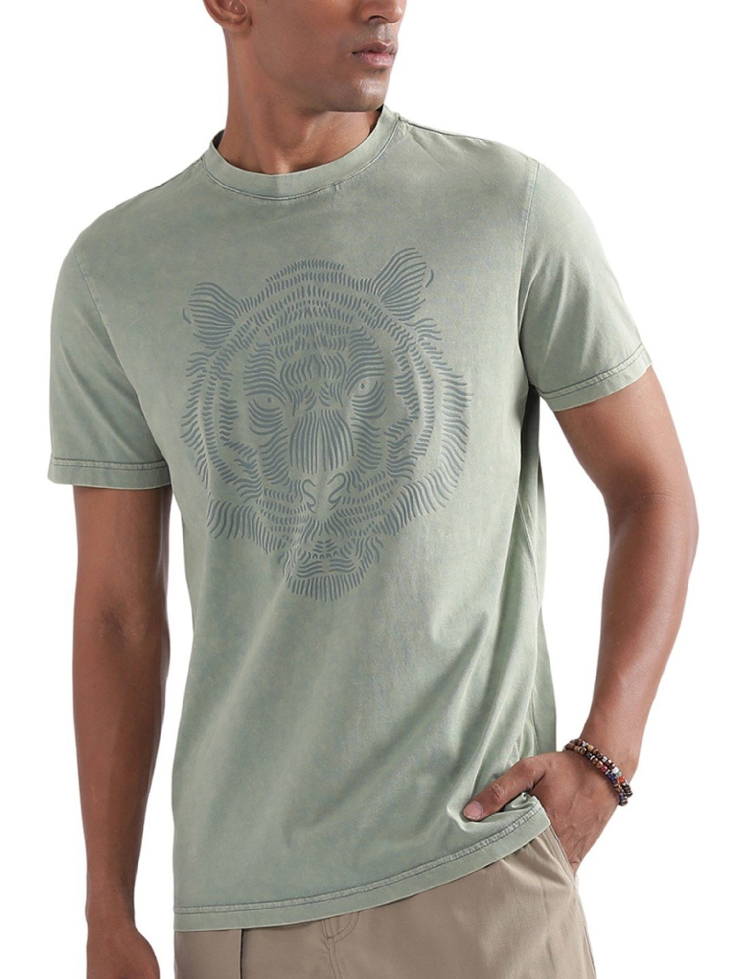 Antony Morato Olive Cotton Regular Fit Printed T-Shirt