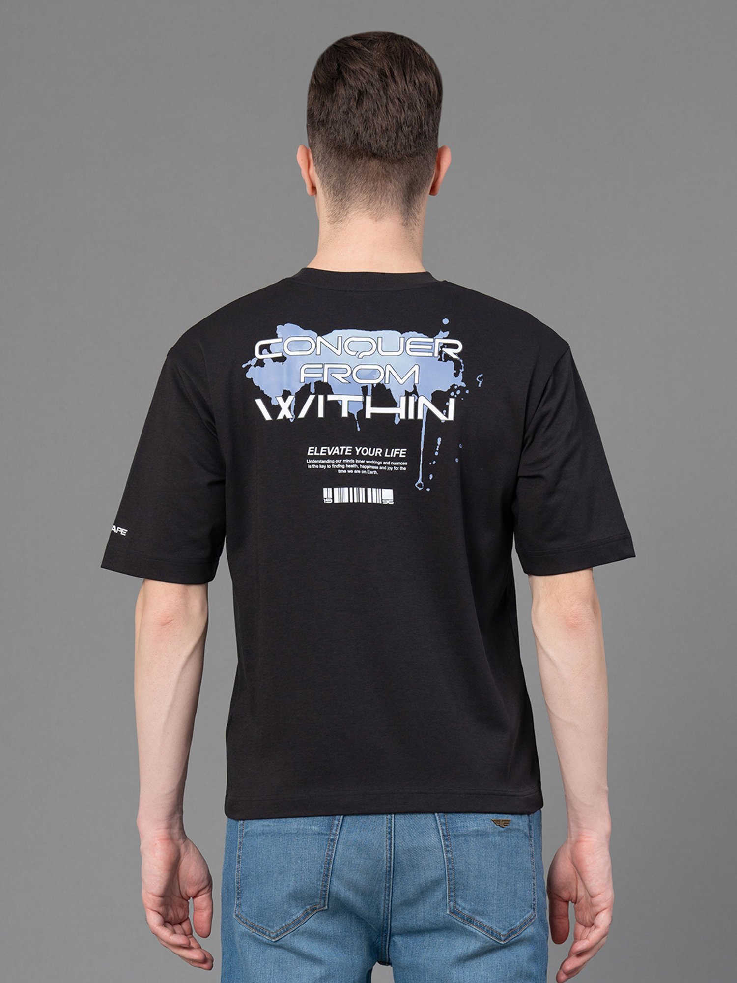 Red Tape Black Loose Fit Graphic Print Oversized T-Shirt