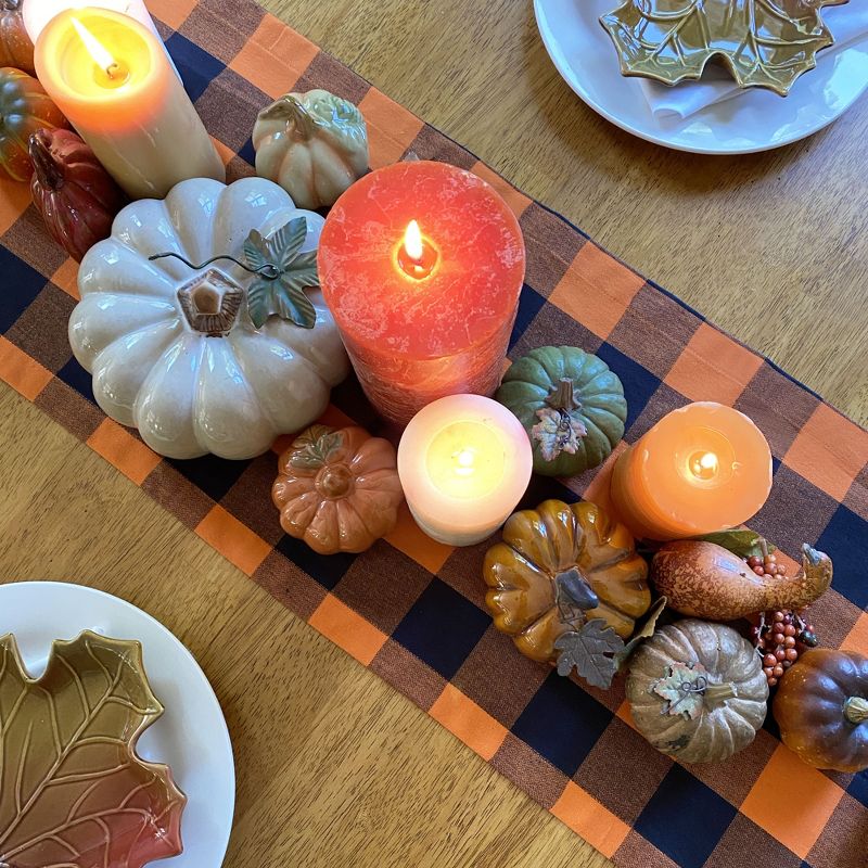Farmhouse Living Fall Buffalo Check Halloween Table Runner - 13" x 70" - Black/Orange - Elrene Home Fashions