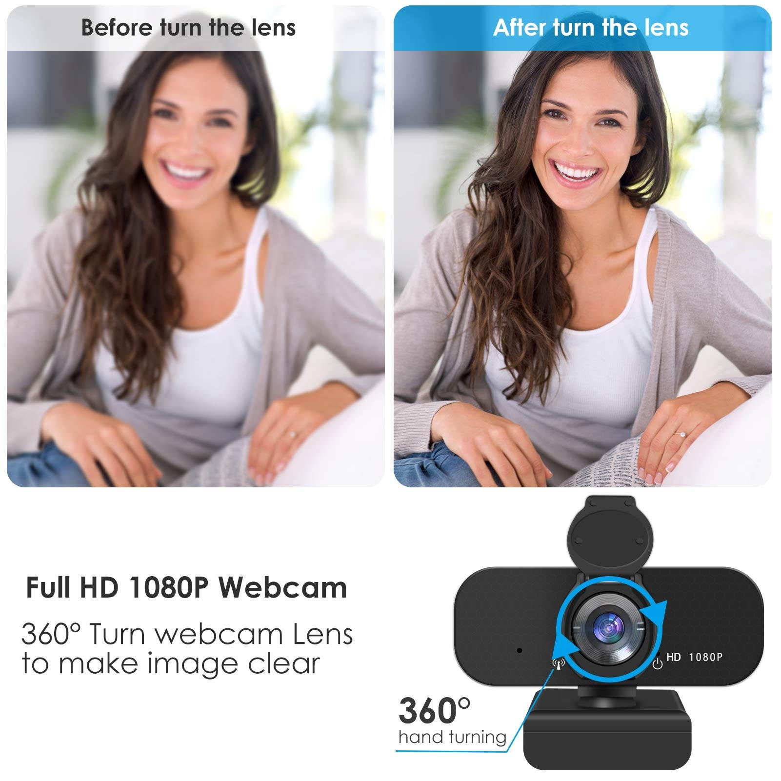 Webcam, USB HD 1080p Web Camera, PC Computer Webcam with Tripod,Microphone.Laptop Desktop HD Camera Video 110&deg;Widescreen,Webcam, Pro Streaming Webcam for Recording, Calling, Conferencing, Gaming