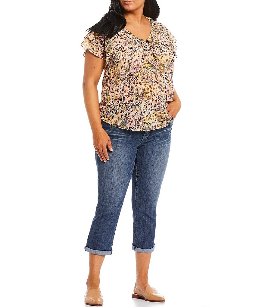 Democracy Plus Size #double;Ab#double;solution High Rise Embroidered Back Pocket Cuffed Crop Jeans