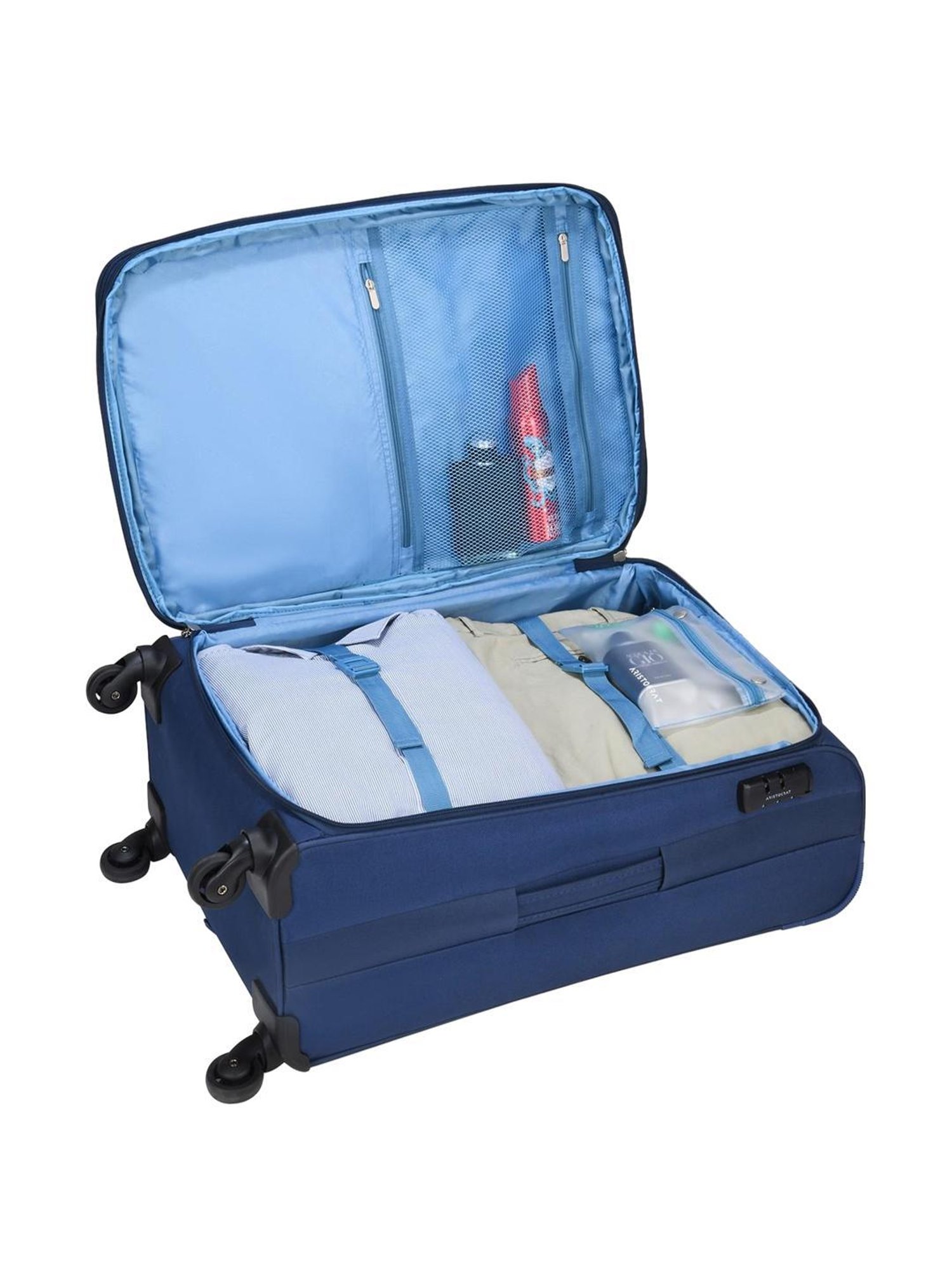 Aristocrat Dark Blue Solid Soft Medium Trolley Bag - 28 cm