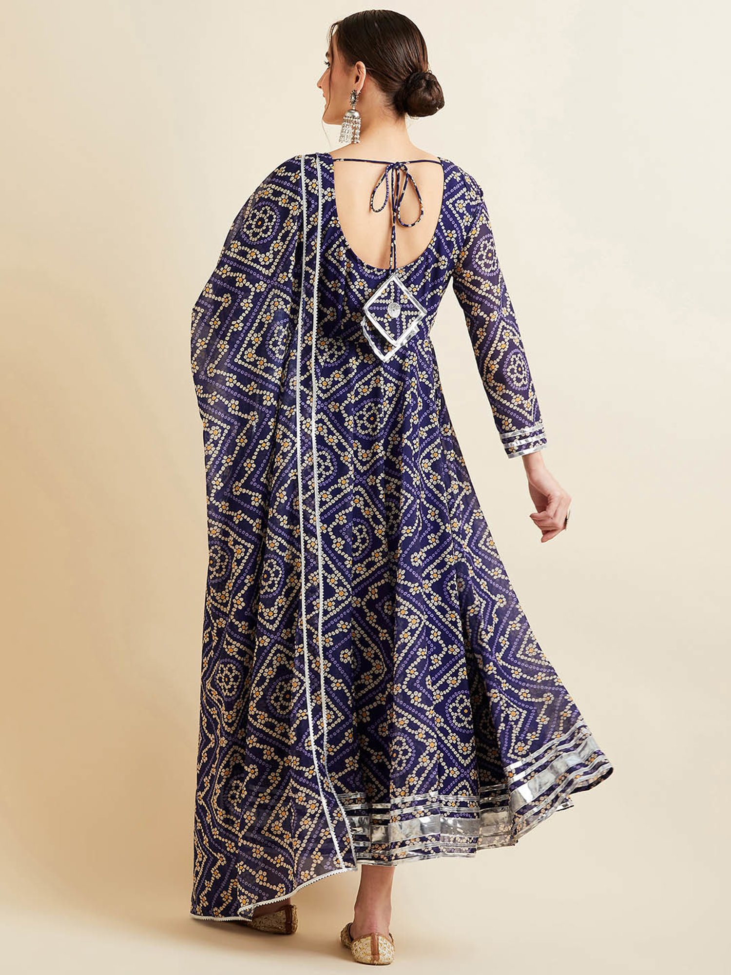 PANIT Blue Printed Ethnic Dress With Dupatta