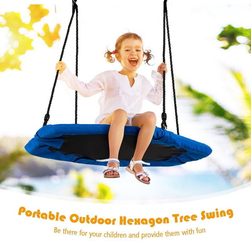 Costway 37 in Hexagon Tree Swing with Adjustable Hanging Ropes Blue