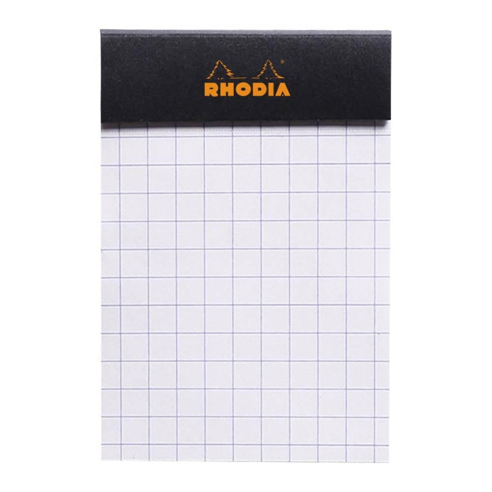Rhodia Head Stapled Pad, No10 A8, Square ruling - Black