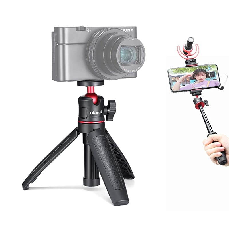MT-08 Mini Extendable Handheld Tripod Compatible with iPhone/Samsung/Google Smartphone Clamp for Travel Vlogging Compact Travel, 1/4" Tripod Head