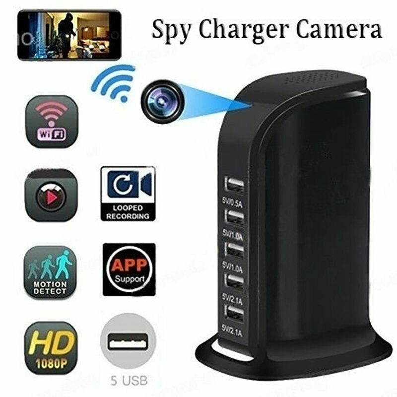 1080P WIFI Socket Charger Spy1&middot; Hidden Camera Video Recorder 5 USB Nanny Cam DVR
