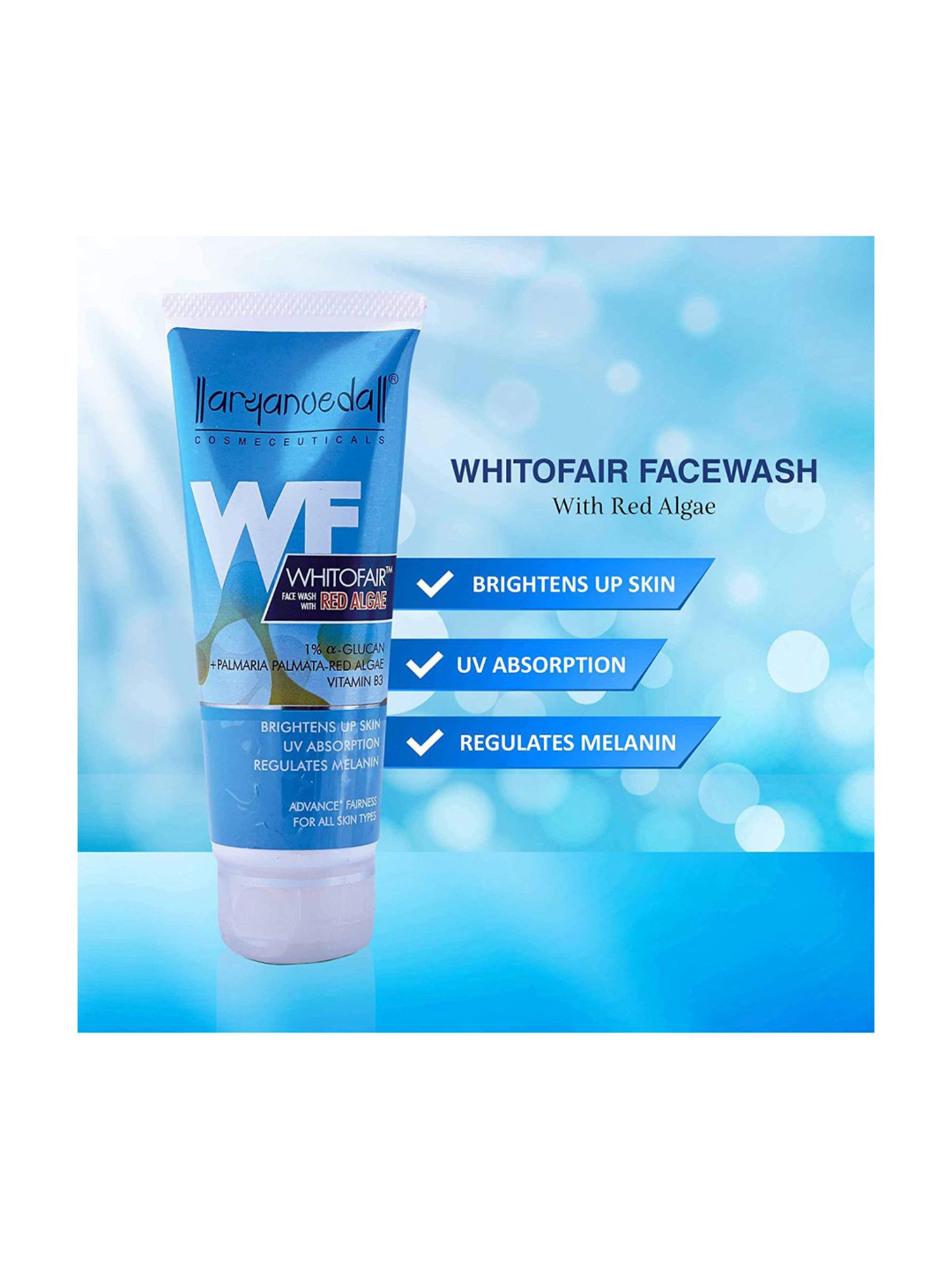 Aryanveda Brightens Up Skin UV Absorption Regulates Melanin Whitofair Face Wash - 60 ml