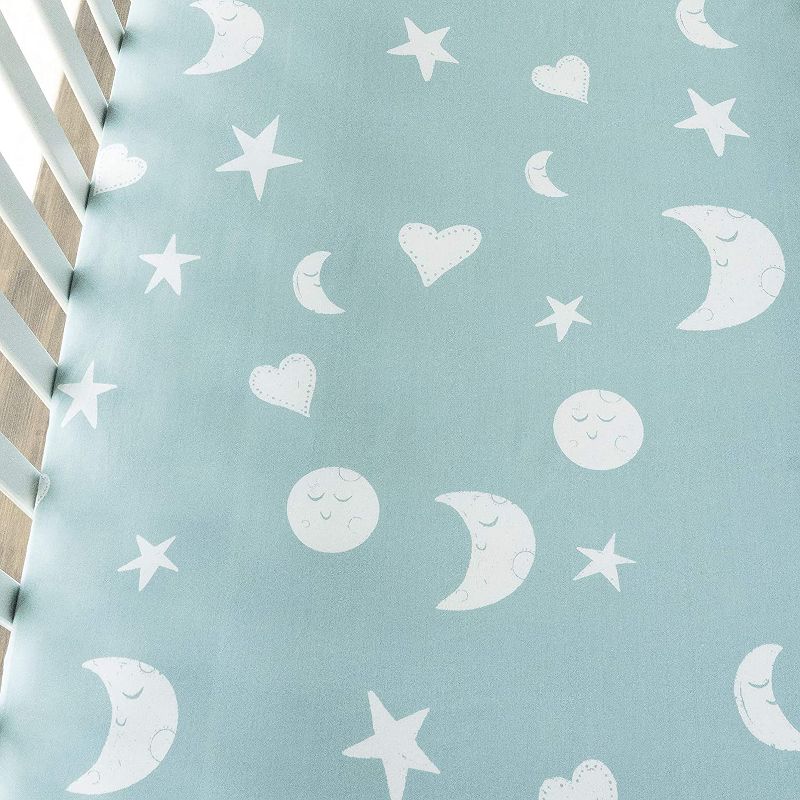 JumpOff Jo 100% Cotton Crib Sheet Set, Super Soft, Hypoallergenic, Breathable Crib Mattress Toppers, Bear & Moon, 2 Sheets