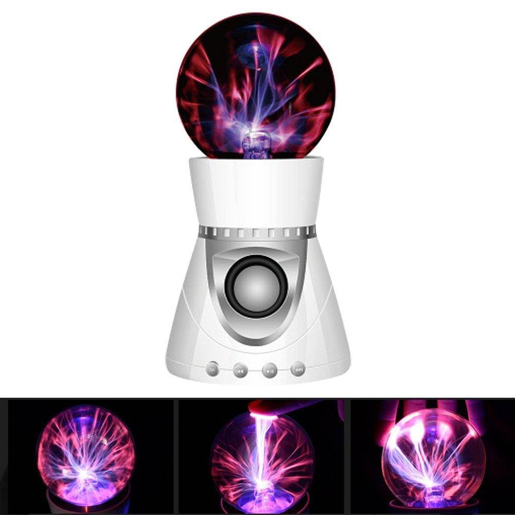 EIGIIS Portable Bluetooth Speaker Magic Plasma Ball Fantastic Lightening 3D Stereo Subwoofer Mini Music Speaker with TF Card Slot for Halloween Thanksgiving Day Christmas (White and Silver)