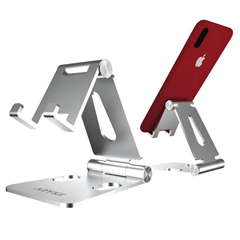 Desktop Phone Holder Stand Smartphone Tablet Cradle Foldable Aluminum Standing Bracket Compatible with iPhone Nintendo Switch Portable Screen Mount 270Degree Adjustable Angle