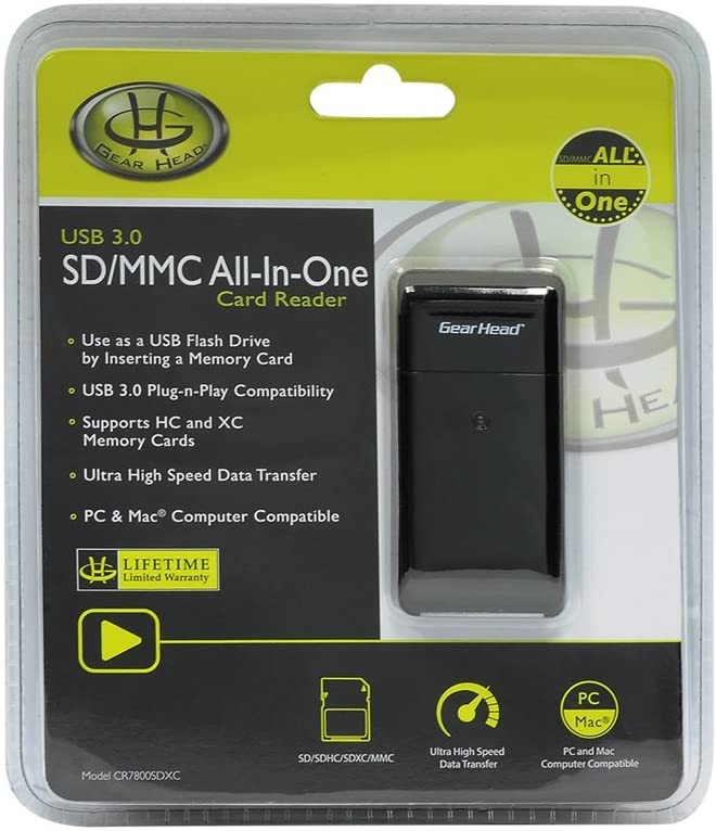 Gear Head USB 3.0 SD/MMC All-in-One Card Reader(CR7800SDXC),Black