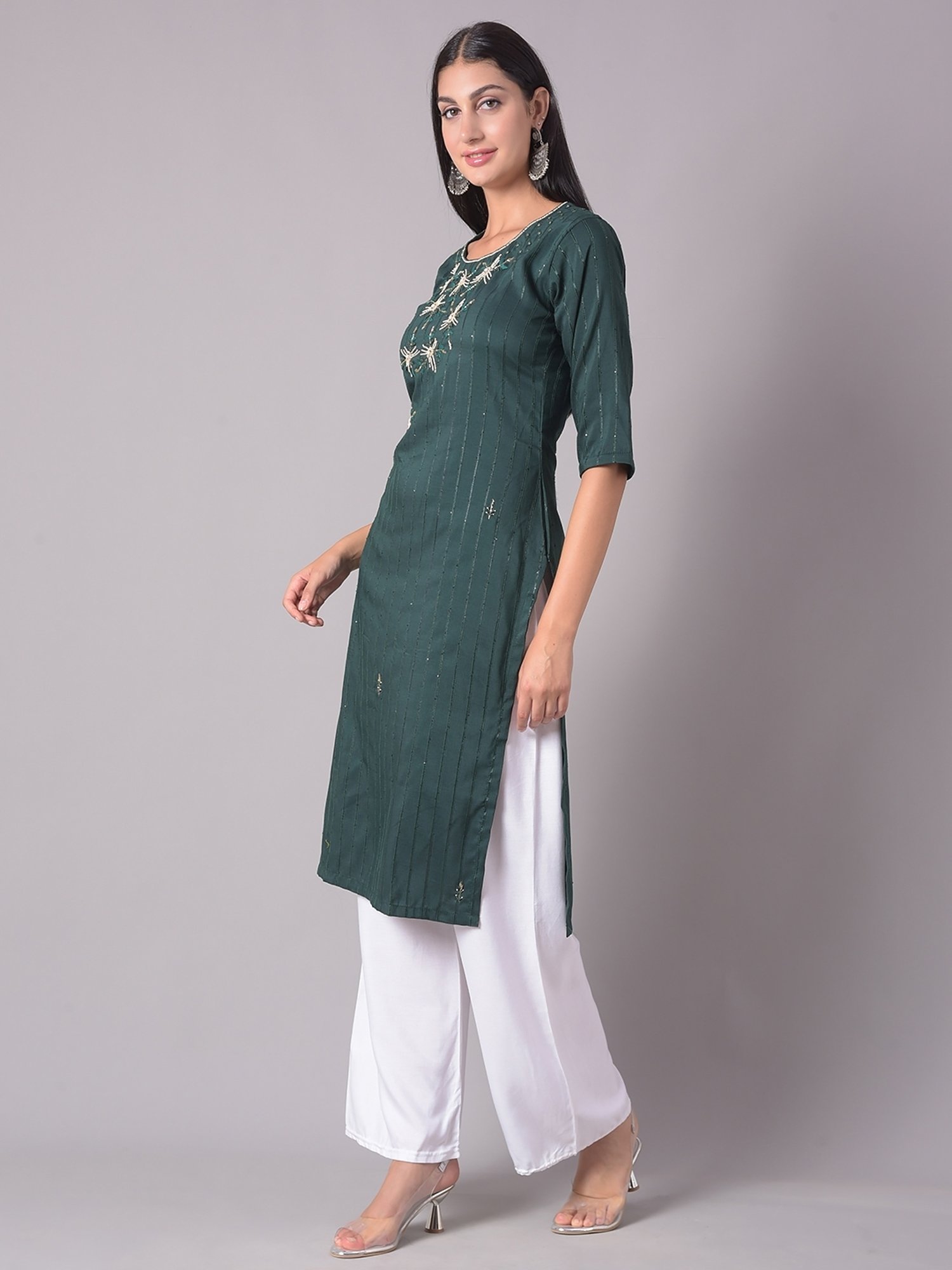 Dollar Missy Green Embellished Straight Kurta