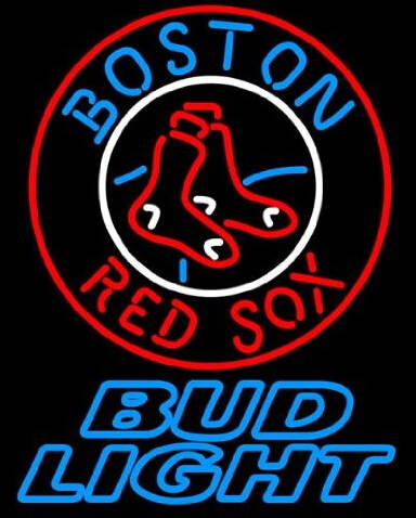 Fashion Neon Sign Bud Light Boston Red Sox MLB Handcrafted Real Glass Tube Neon Light Sign Home Beer Bar Pub Recreation Room Game Room Windows Garage Wall Sign 24x20 inches