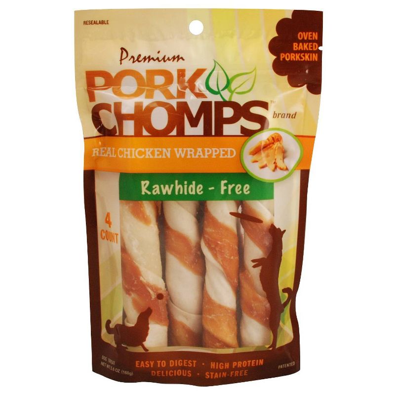Nutri Chomps Pork Chomps Real Chicken Wrapped Chewy Twists Dog Treats - 5"