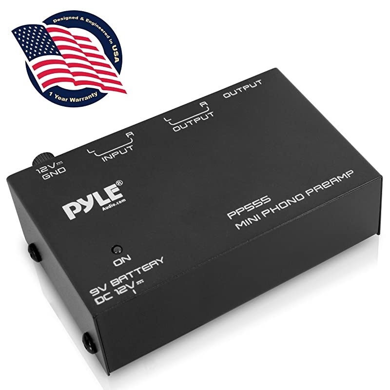 Phono Turntable Preamp Mini Electronic Audio Stereo Phonograph Preamplifier with 9V Battery Compartment Separate DC 12V Power Adapter RCA Input RCA Output amp Low Noise Operation PP555
