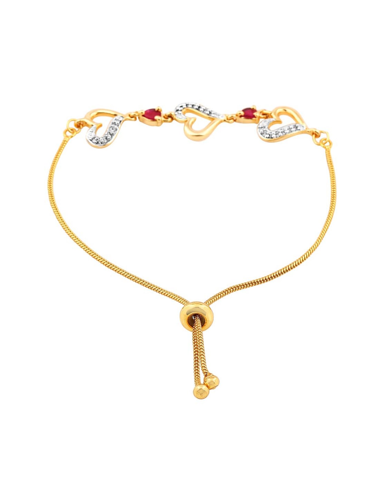 Estele Gold-Plated Heart-Shaped Link Bracelet with Pink Crystals for Women