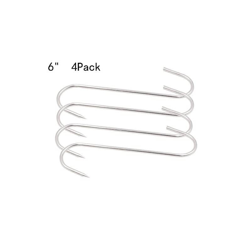 Meat Hooks 6 Inch 4mm S-Hook Stainless Steel Meat Processing Butcher Hook Pot Hooks (6 Inch)