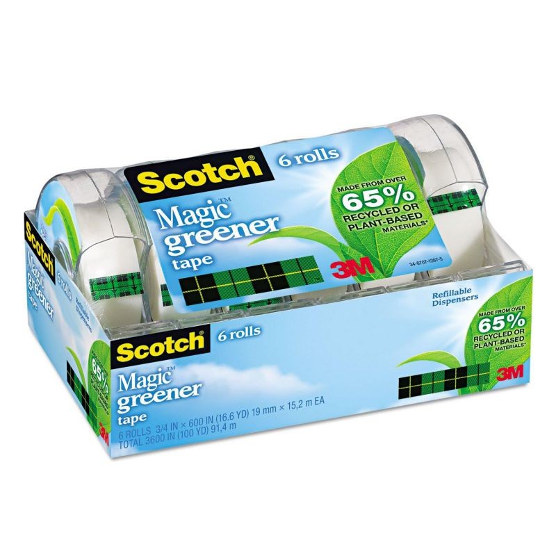 Scotch 6123 Magic Tape, Dispenser,Eco-Friendly,3/4"x600", 6rolls/PK, CL