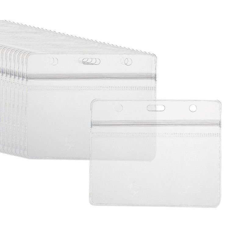 100 ID Badge Holder Horizontal Plastic Name Tag Waterproof Resealable Clear, 4x3