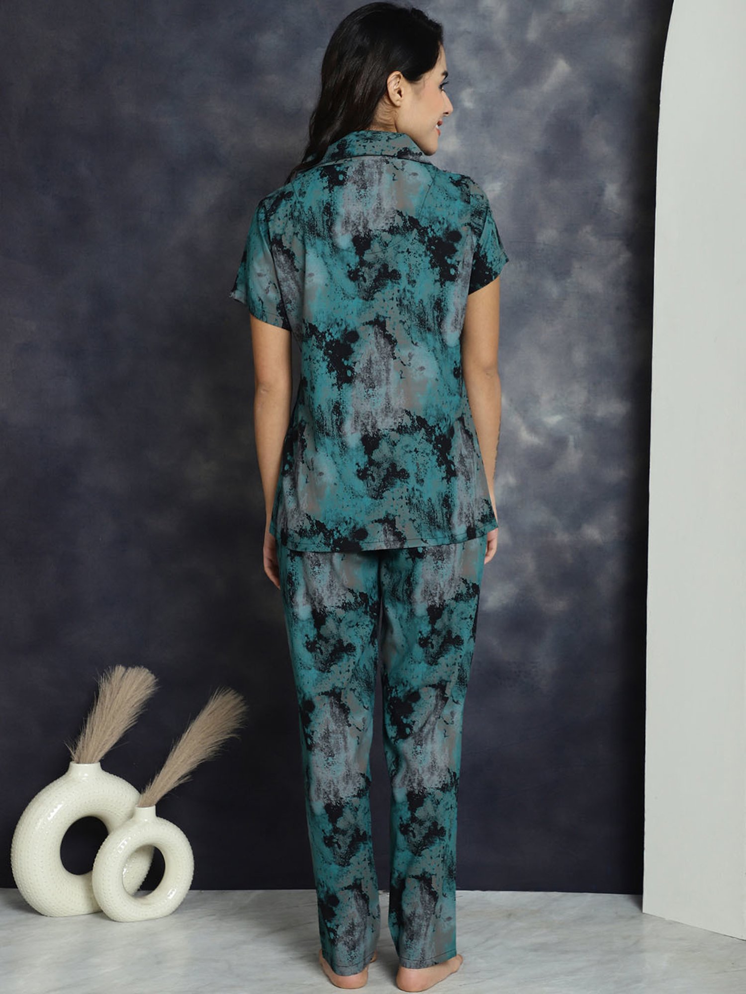Boston Club Green Printed Top With Lounge Pants