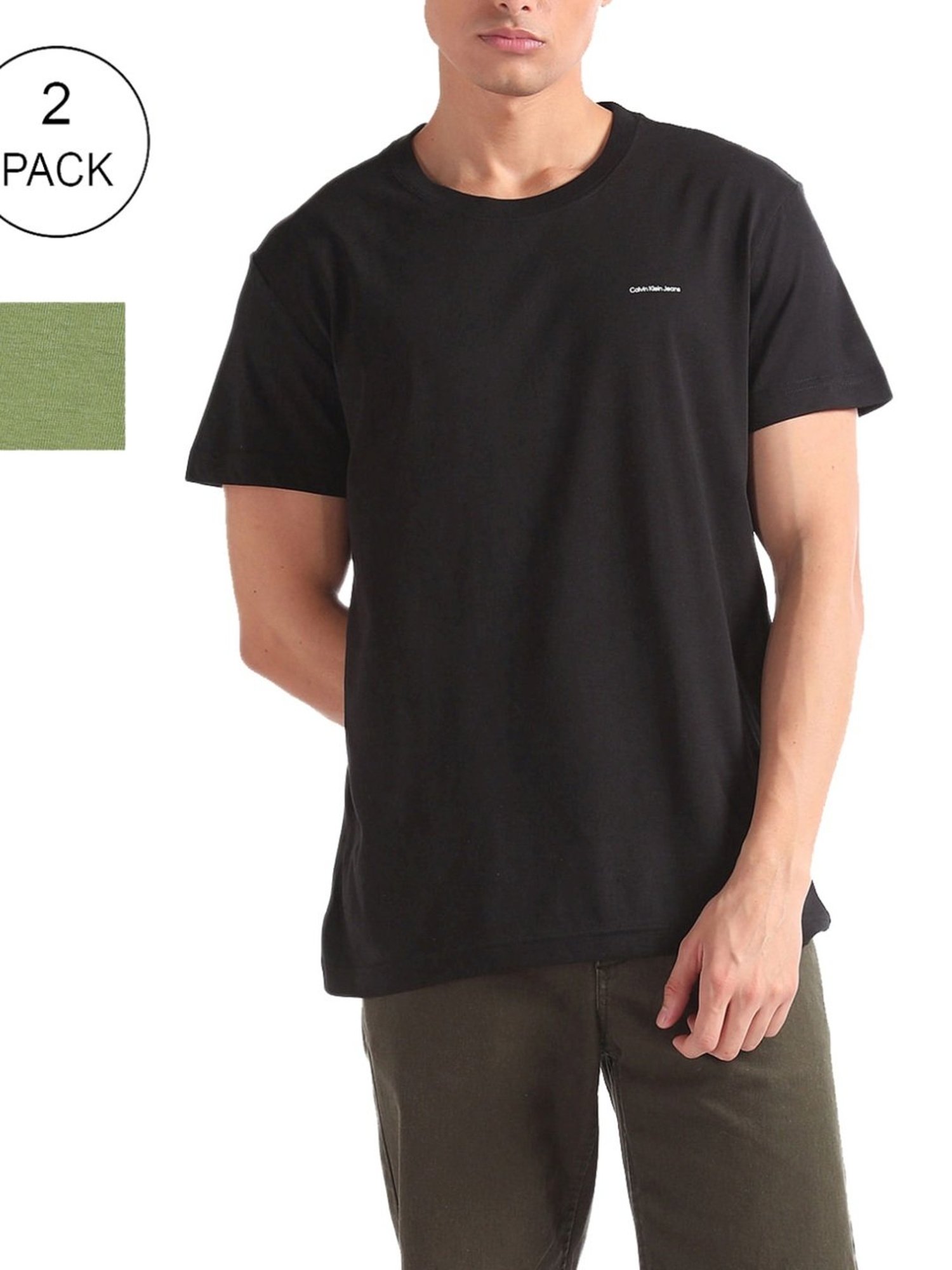 Calvin Klein Jeans Dark Juniper & Black Regular Fit T-Shirt - Pack of 2