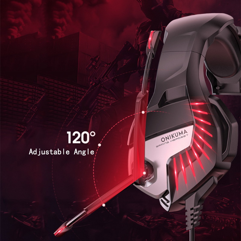 ONIKUMA Gaming Headset for PS4, Gaming Headphones with 7.1 Surround Sound, Xbox One Headset with Noise Canceling Mic LED Light, Over-Ear Headphones for PS4, Xbox One, PC, Mac, Laptop (Black)