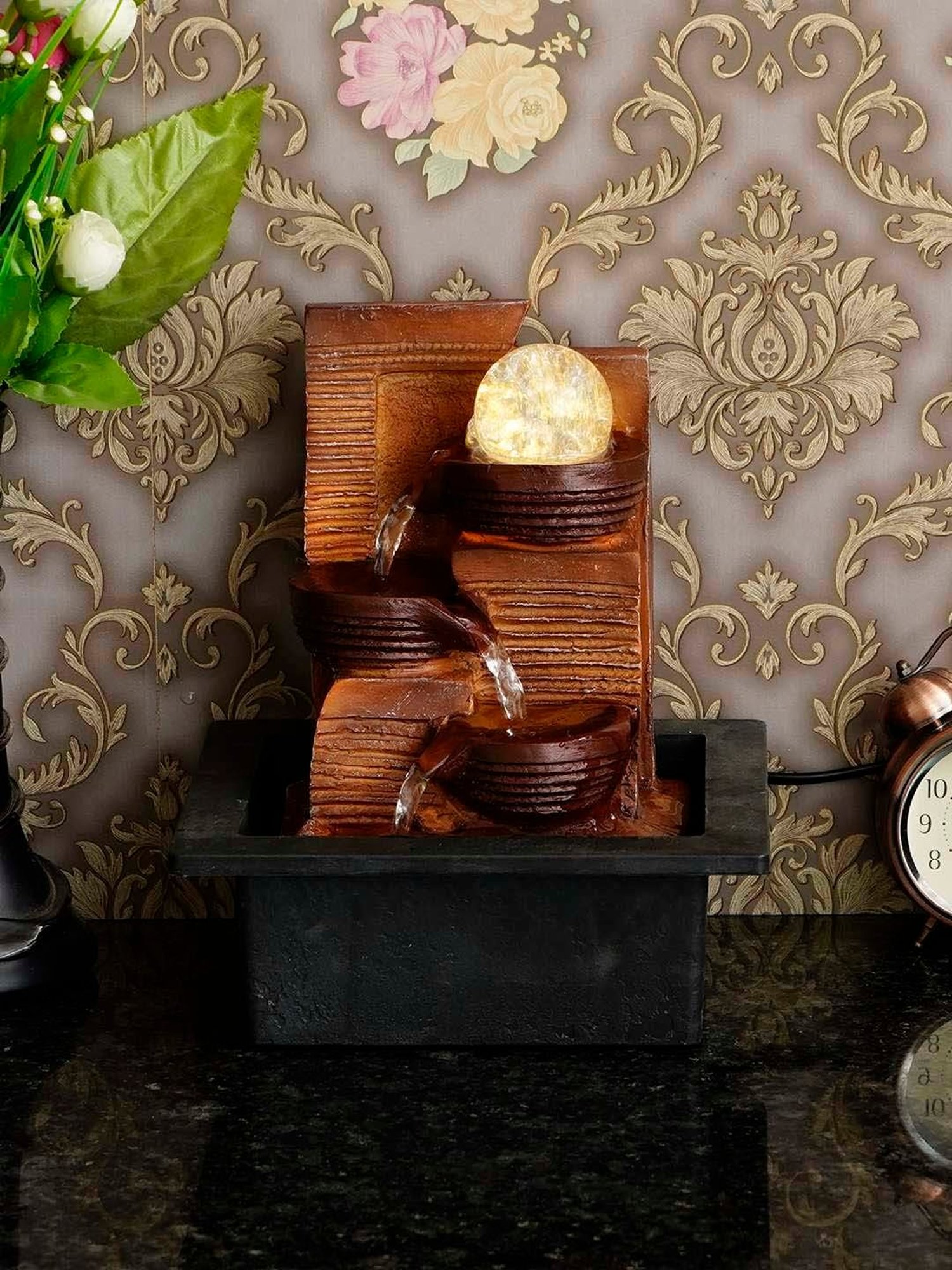 CHRONIKLE Brown Polyresin Table Top 3 Steps Waterfall Fountain